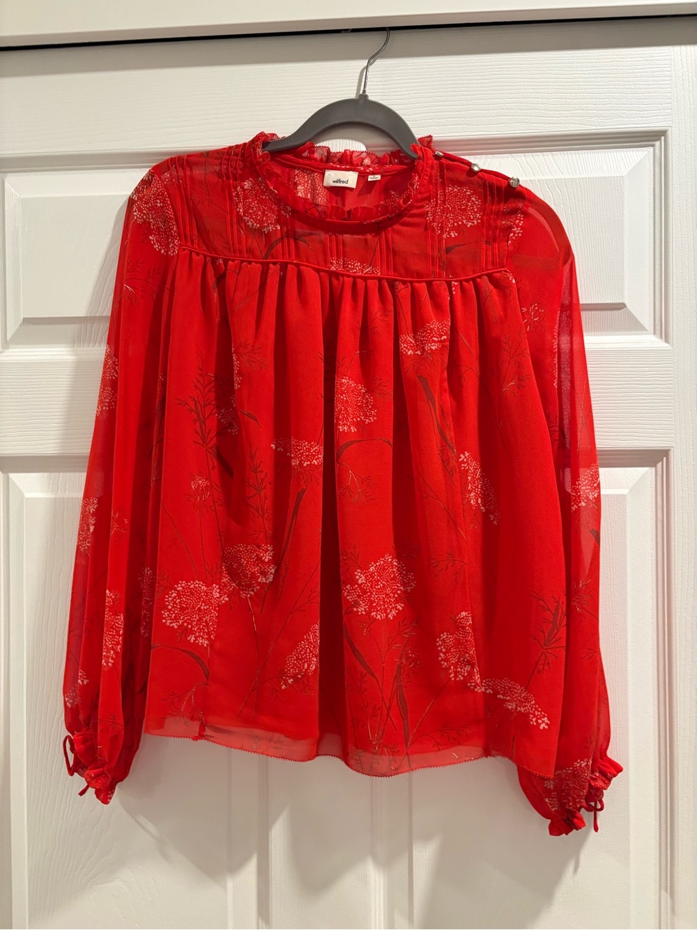 Aritzia Red Floral Sheer Peasant Blouse
